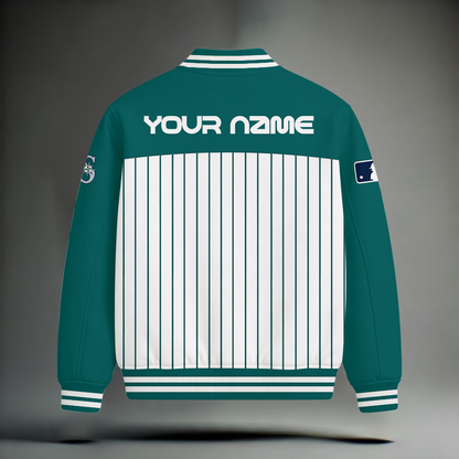 HOT DEAL - NEW CUSTOMIZED MLB14 SMS SEATTLE MARINERS SNOOPY STYLE SATIN VARSITY & BASEBALL JACKET