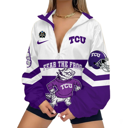 LIMITED EDITION - NEW CUSTOMIZED NCAA COLLEGE WORLD SERIES 14 TCU HORNED FROGS V-NECK ZIPPER SWEATSHIRT JACKET