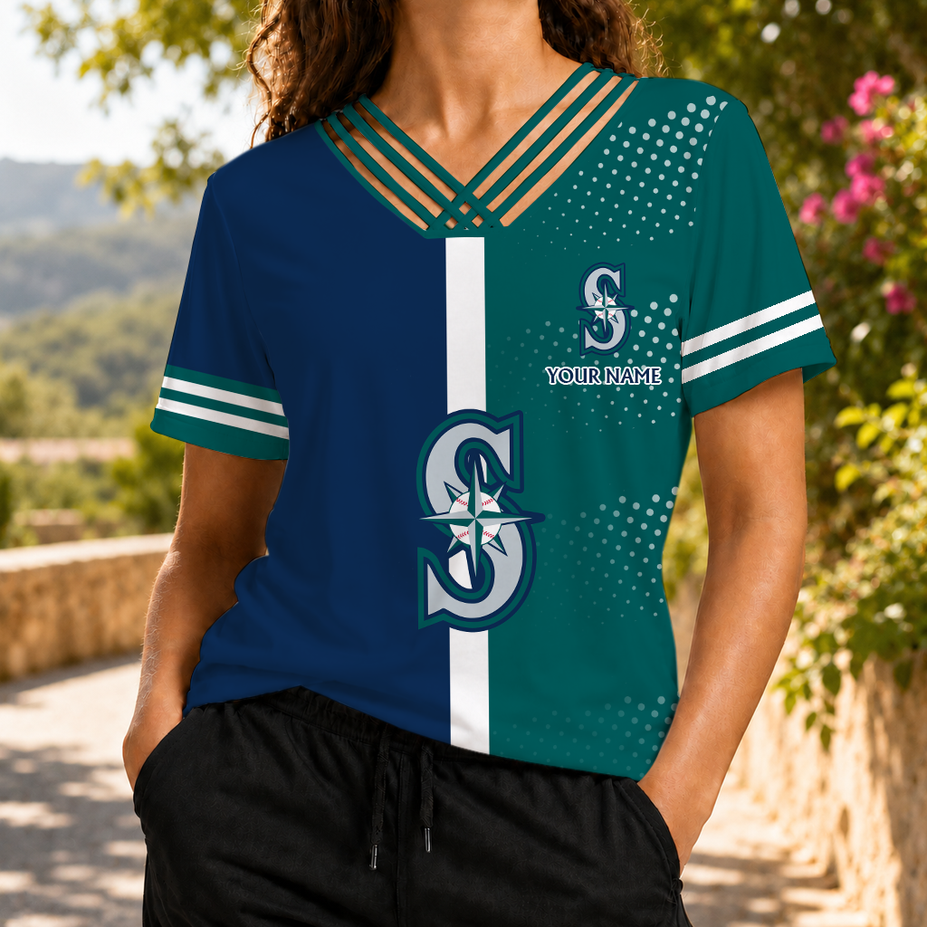 SPECIAL EDITION - NEW CUSTOMIZED MLB14 SMS SEATTLE MARINERS V-NECK SHIRT