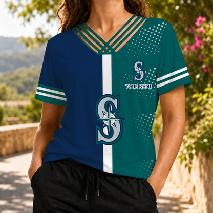 SPECIAL EDITION - NEW CUSTOMIZED MLB14 SMS SEATTLE MARINERS V-NECK SHIRT