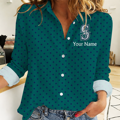 EXCLUSIVE EDITION - NEW CUSTOMIZED MLB14 SMS SEATTLE MARINERS WOMEN CASUAL SHIRT