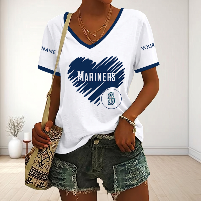 FLASH SALE - NEW CUSTOMIZED MLB14 SMS SEATTLE MARINERS V-NECK FEMALE SHIRT