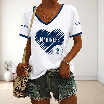 FLASH SALE - NEW CUSTOMIZED MLB14 SMS SEATTLE MARINERS V-NECK FEMALE SHIRT