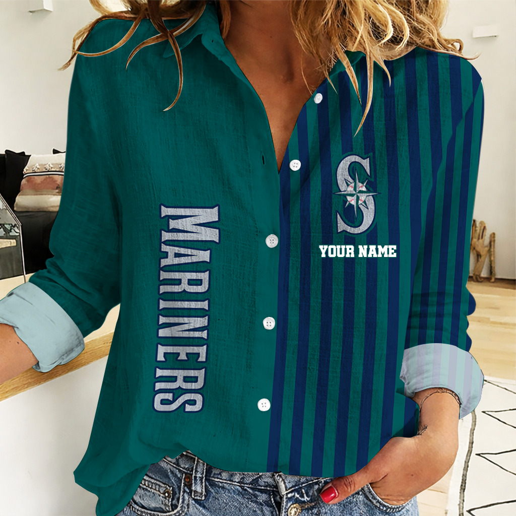 SPECIAL EDITION - NEW CUSTOMIZED MLB14 SMS SEATTLE MARINERS WOMEN CASUAL SHIRT