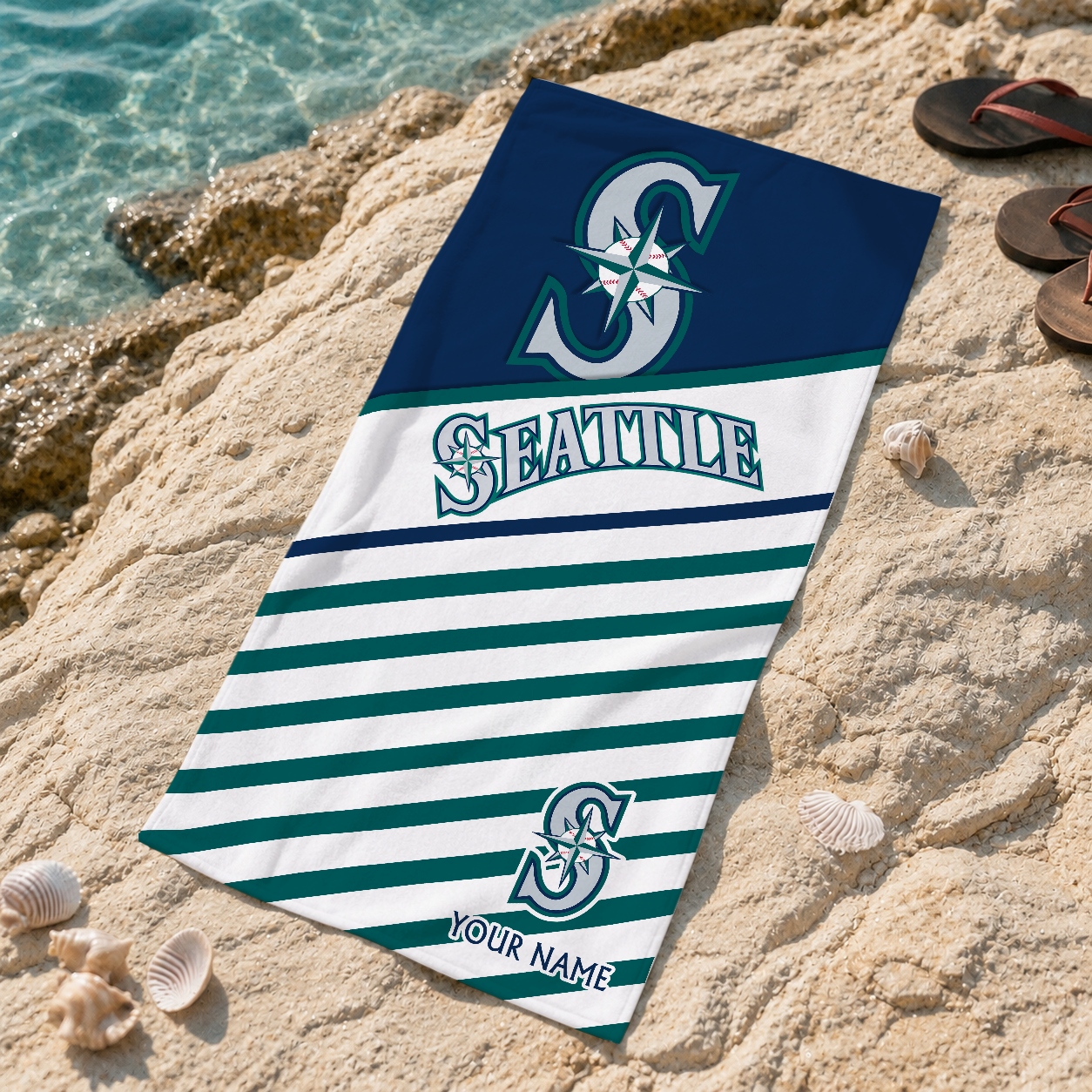 FINAL SALE - NEW CUSTOMIZED MLB14 SMS SEATTLE MARINERS BEACH TOWEL FOR FAN