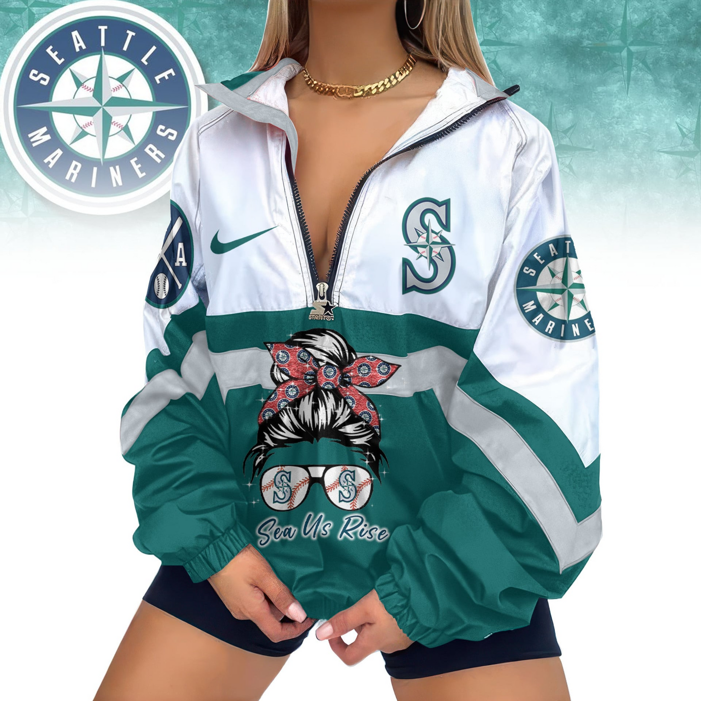 LIMITED EDITION - NEW CUSTOMIZED MLB14 SMS SEATTLE MARINERS V-NECK ZIPPER JACKET