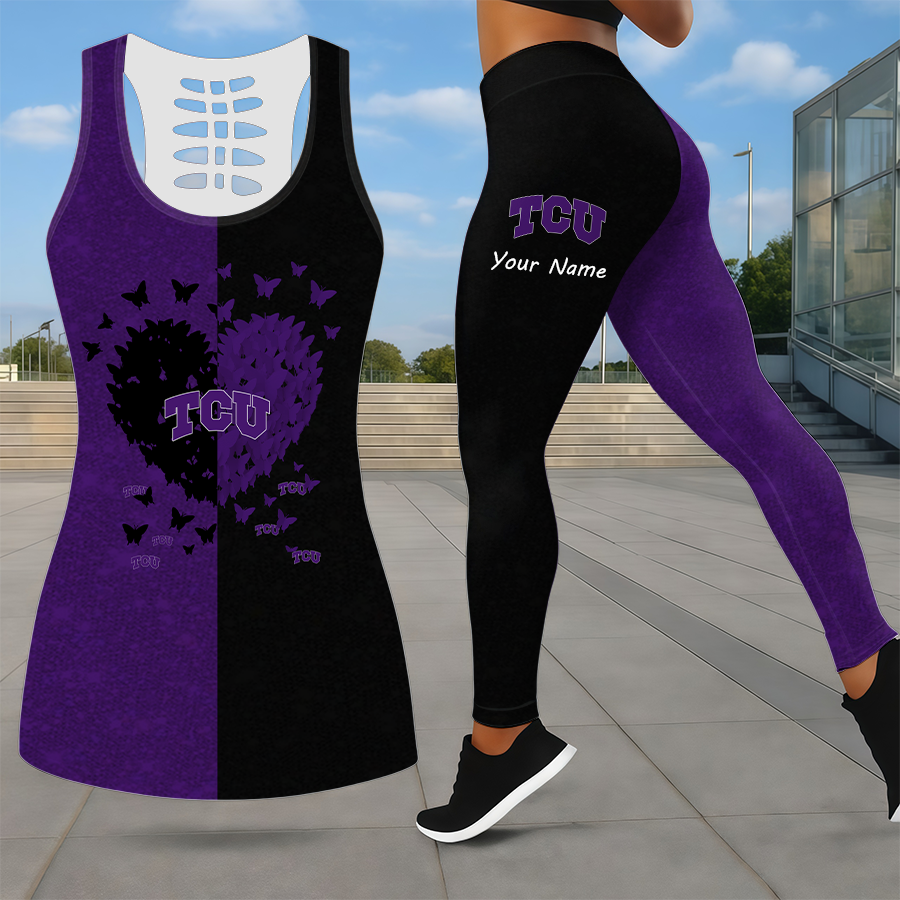 SPECIAL EDITION - NEW CUSTOMIZED NCAA CWS14 THF TCU HORNED FROGS LEGGINGS & HOLLOW TANK TOP SET