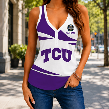 FINAL SALE - NEW CUSTOMIZED NCAA CWS14 THF TCU HORNED FROGS WOMEN'S V-NECK TANK TOP