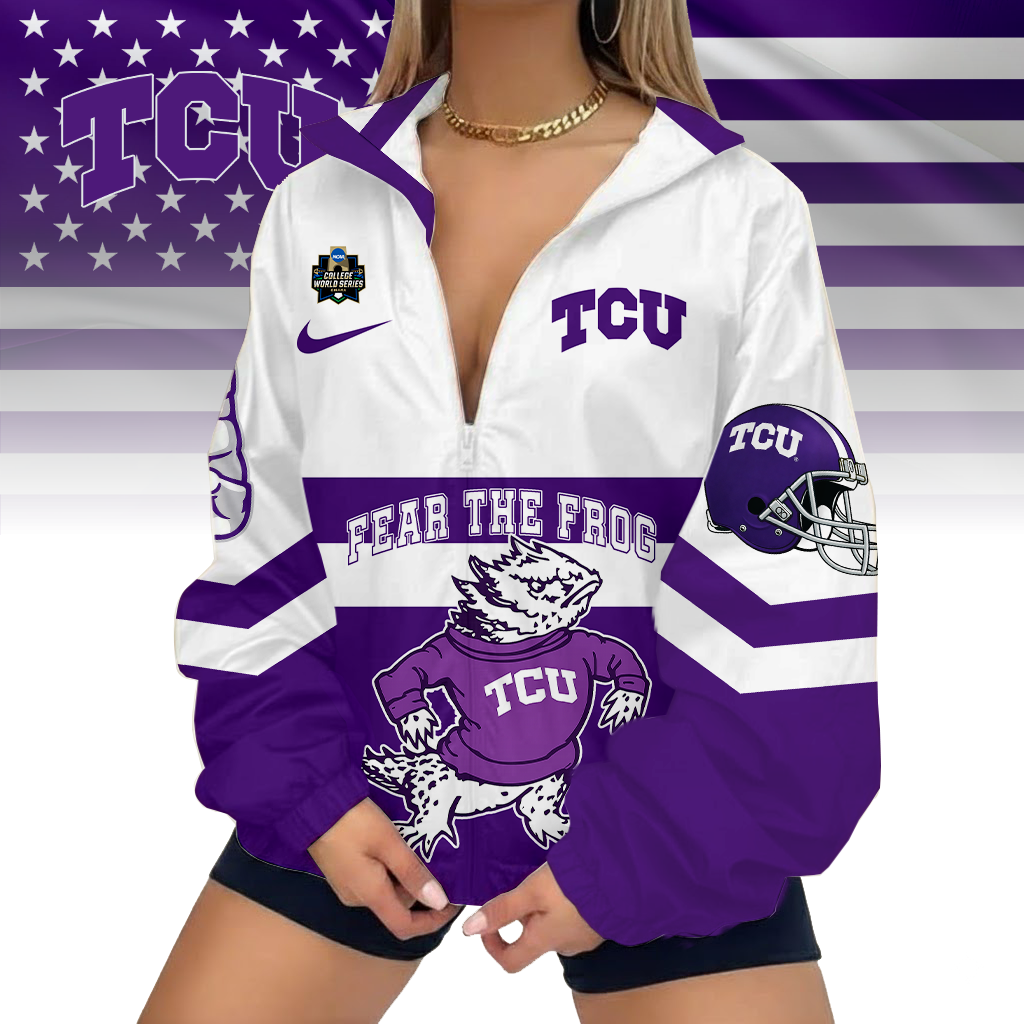 LIMITED EDITION - NEW CUSTOMIZED NCAA COLLEGE WORLD SERIES 14 TCU HORNED FROGS V-NECK ZIPPER SWEATSHIRT JACKET