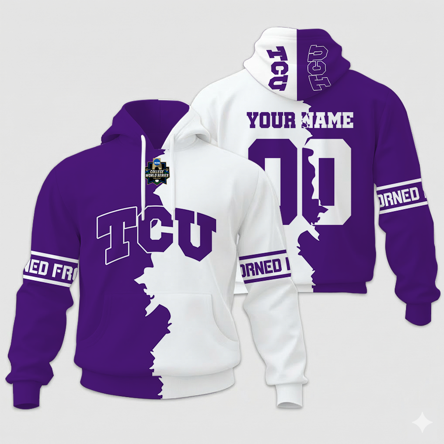 LIMITED EDITION - NEW CUSTOMIZED NCAA COLLEGE WORLD SERIES 14-THF TC HORNED FROGS UNISEX HOODIE & ZIP HOODIE