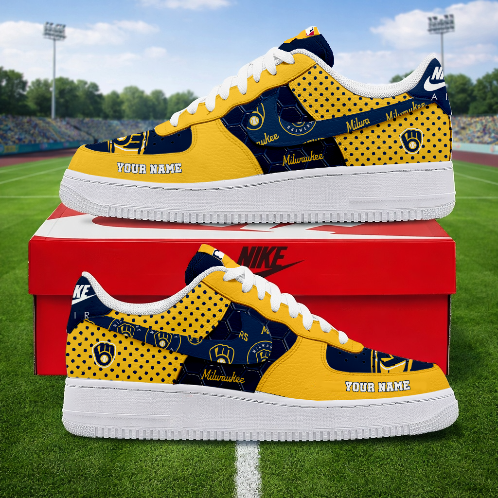 SPECIAL OFFER - NEW CUSTOMIZED MLB15 MBS MILWAUKEE BREWERS AF1 SNEAKERS