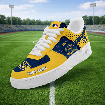 SPECIAL OFFER - NEW CUSTOMIZED MLB15 MBS MILWAUKEE BREWERS AF1 SNEAKERS