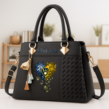 LIMITED EDITION - NEW CUSTOMIZED MLB15 MBS MILWAUKEE BREWERS ZIP HANDBAG MULTICOLOR