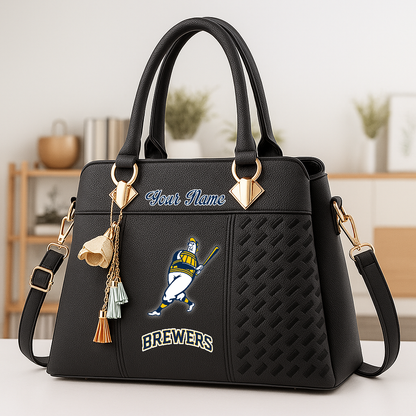 LIMITED EDITION - NEW CUSTOMIZED MLB15 MBS MILWAUKEE BREWERS ZIP HANDBAG MULTICOLOR