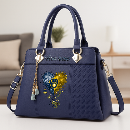 LIMITED EDITION - NEW CUSTOMIZED MLB15 MBS MILWAUKEE BREWERS ZIP HANDBAG MULTICOLOR