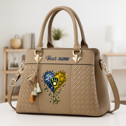 LIMITED EDITION - NEW CUSTOMIZED MLB15 MBS MILWAUKEE BREWERS ZIP HANDBAG MULTICOLOR