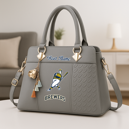 LIMITED EDITION - NEW CUSTOMIZED MLB15 MBS MILWAUKEE BREWERS ZIP HANDBAG MULTICOLOR