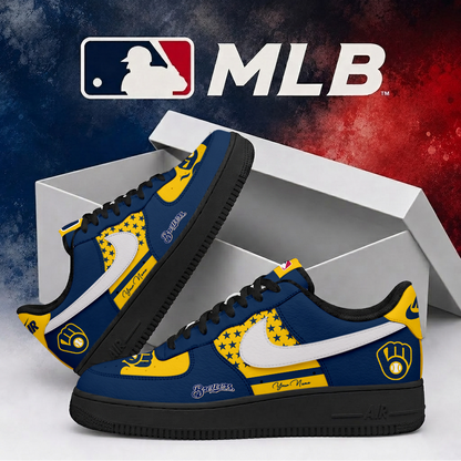 LIMITED EDITION - NEW CUSTOMIZED MLB15 MBS MILWAUKEE BREWERS AF1 SHOES