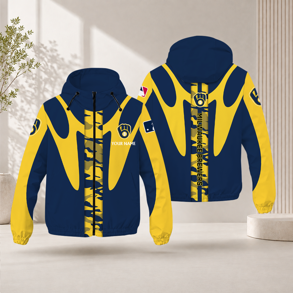 LIMITED EDITION - NEW CUSTOMIZED MLB15 MBS MILWAUKEE BREWERS WINDBREAKER JACKET