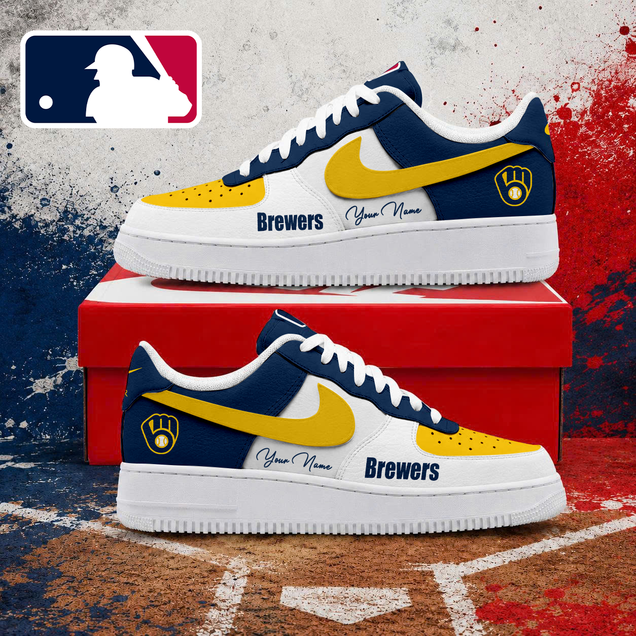 LIMITED EDITION - NEW CUSTOMIZED MLB15 MBS MILWAUKEE BREWERS AF1 SHOES