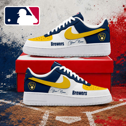 LIMITED EDITION - NEW CUSTOMIZED MLB15 MBS MILWAUKEE BREWERS AF1 SHOES