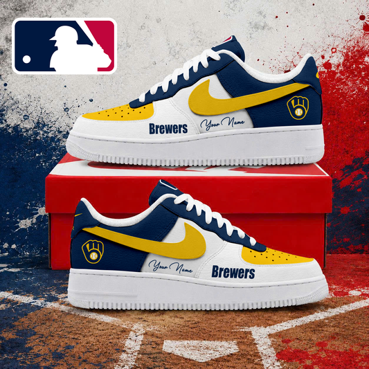 LIMITED EDITION - NEW CUSTOMIZED MLB15 MBS MILWAUKEE BREWERS AF1 SHOES