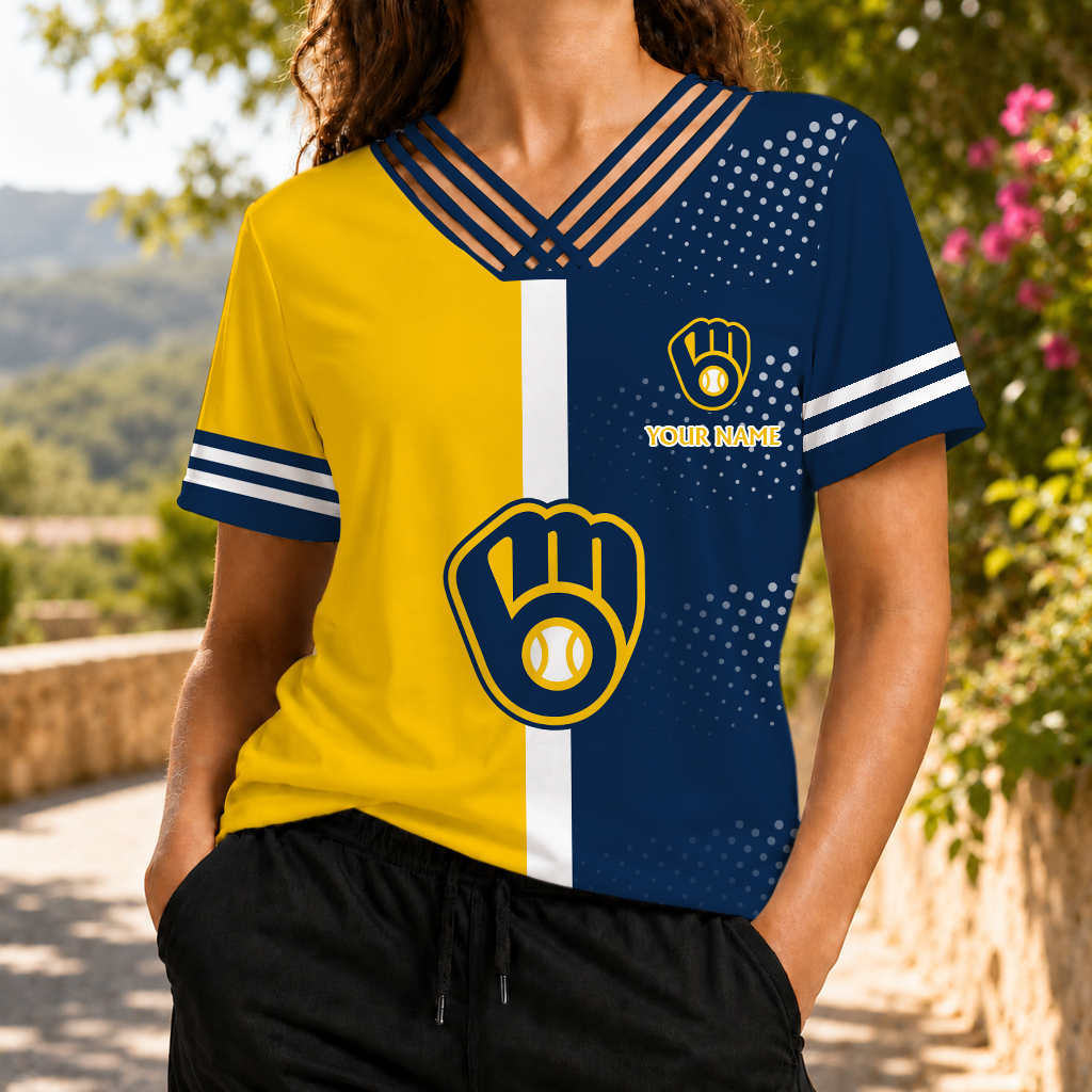 SPECIAL EDITION - NEW CUSTOMIZED MLB15 MBS MILWAUKEE BREWERS V-NECK SHIRT