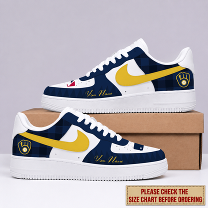 LIMITED EDITION - NEW CUSTOMIZED MLB15 MBS MILWAUKEE BREWERS AF1 SHOES