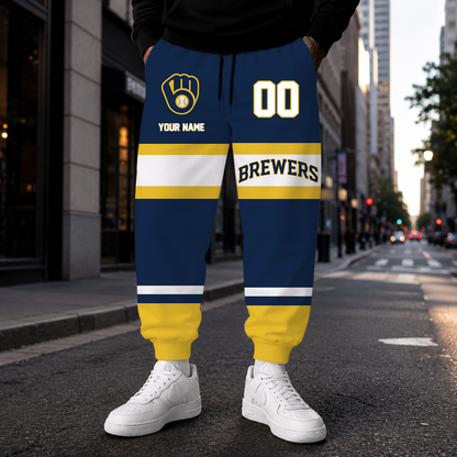 EXCLUSIVE EDITION - NEW CUSTOMIZED MLB15 MBS MILWAUKEE BREWERS SWEATPANTS