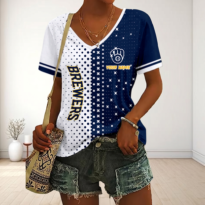 LIMITED EDITION - NEW CUSTOMIZED MLB15 MBS MILWAUKEE BREWERS V-NECK FEMALE SHIRT