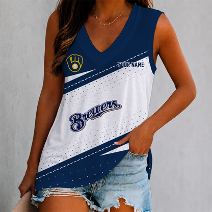 LIMITED EDITION - NEW CUSTOMIZED MLB15 MBS MILWAUKEE BREWERS WOMEN'S V-NECK TANK TOP
