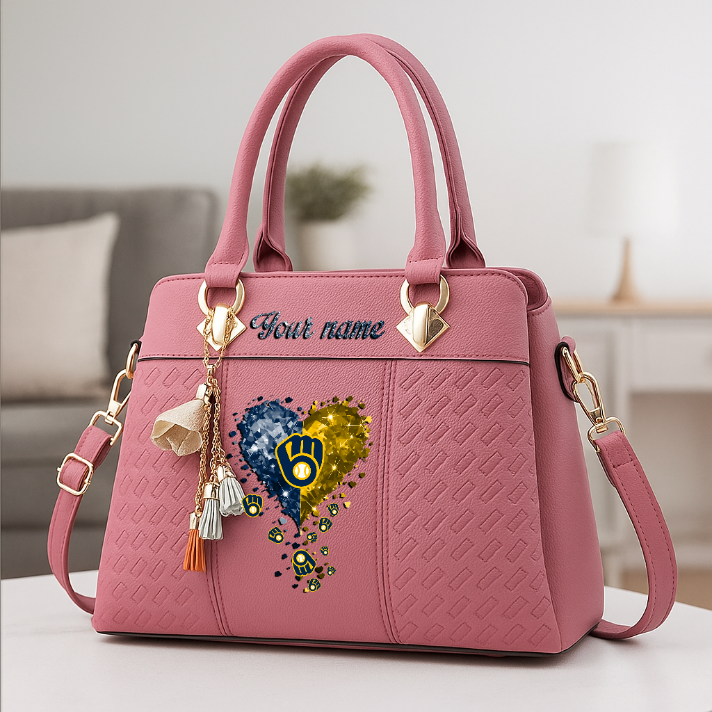LIMITED EDITION - NEW CUSTOMIZED MLB15 MBS MILWAUKEE BREWERS ZIP HANDBAG MULTICOLOR