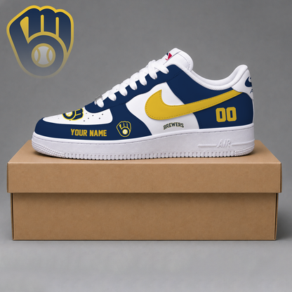 LIMITED EDITION - NEW CUSTOMIZED MLB15 MBS MILWAUKEE BREWERS AF1 SHOES