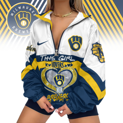 LIMITED EDITION - NEW CUSTOMIZED MLB15 MBS MILWAUKEE BREWERS V-NECK ZIPPER JACKET