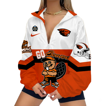 LIMITED EDITION - NEW CUSTOMIZED NCAA COLLEGE WORLD SERIES 15 OREGON STATE BEAVERS V-NECK ZIPPER SWEATSHIRT JACKET