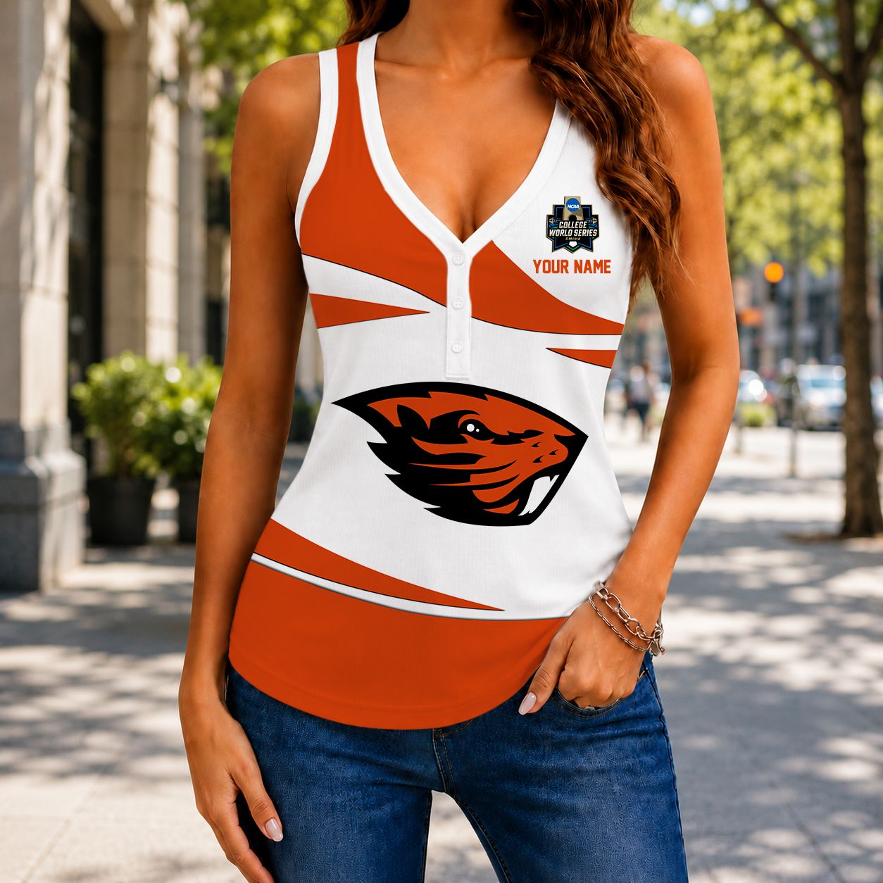 FINAL SALE - NEW CUSTOMIZED NCAA CWS15 OGB OREGON STATE BEAVERS WOMEN'S V-NECK TANK TOP