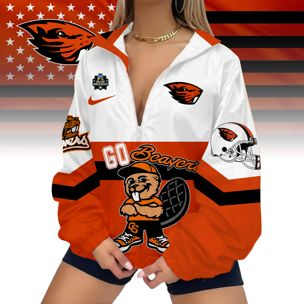 LIMITED EDITION - NEW CUSTOMIZED NCAA COLLEGE WORLD SERIES 15 OREGON STATE BEAVERS V-NECK ZIPPER SWEATSHIRT JACKET
