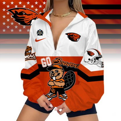 LIMITED EDITION - NEW CUSTOMIZED NCAA COLLEGE WORLD SERIES 15 OREGON STATE BEAVERS V-NECK ZIPPER SWEATSHIRT JACKET