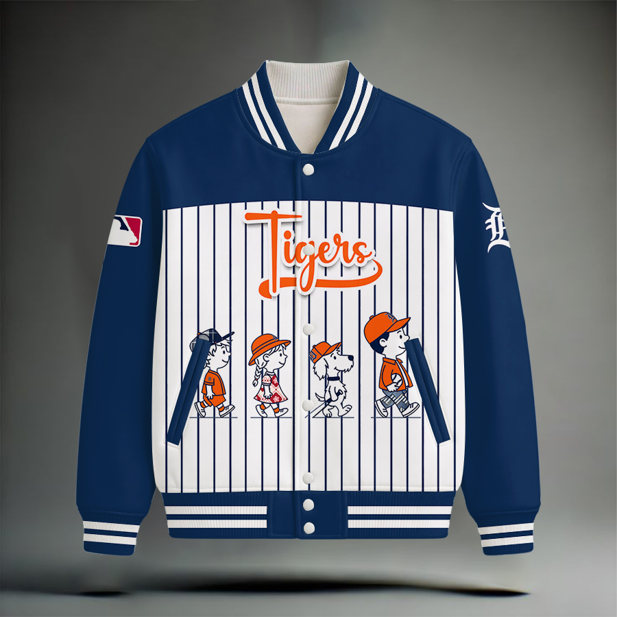 HOT DEAL - NEW CUSTOMIZED MLB16 DTS DETROIT TIGERS SNOOPY STYLE SATIN VARSITY & BASEBALL JACKET