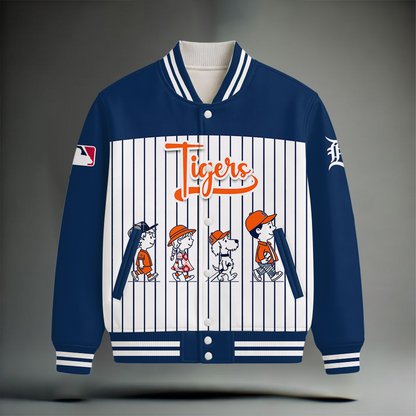 HOT DEAL - NEW CUSTOMIZED MLB16 DTS DETROIT TIGERS SNOOPY STYLE SATIN VARSITY & BASEBALL JACKET
