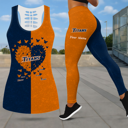 SPECIAL EDITION - NEW CUSTOMIZED NCAA CWS16 CFT CAL STATE FULLERTON TITANS LEGGINGS & HOLLOW TANK TOP SET