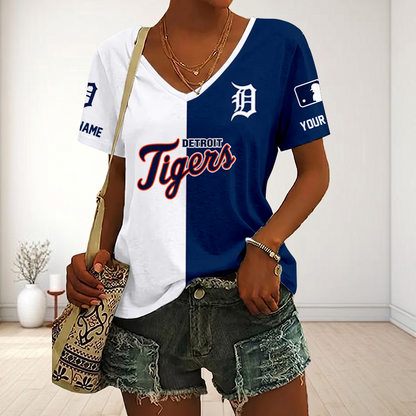 VIRAL EDITION - NEW CUSTOMIZED MLB16 DTS DETROIT TIGERS V-NECK FEMALE SHIRT