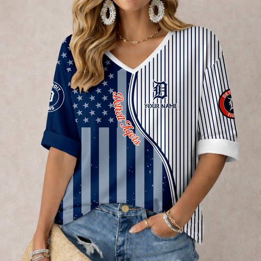 LIMITED EDITION - NEW CUSTOMIZED MLB16 DTS DETROIT TIGERS WOMEN'S HEART V-NECK LONG SLEEVE SHIRT