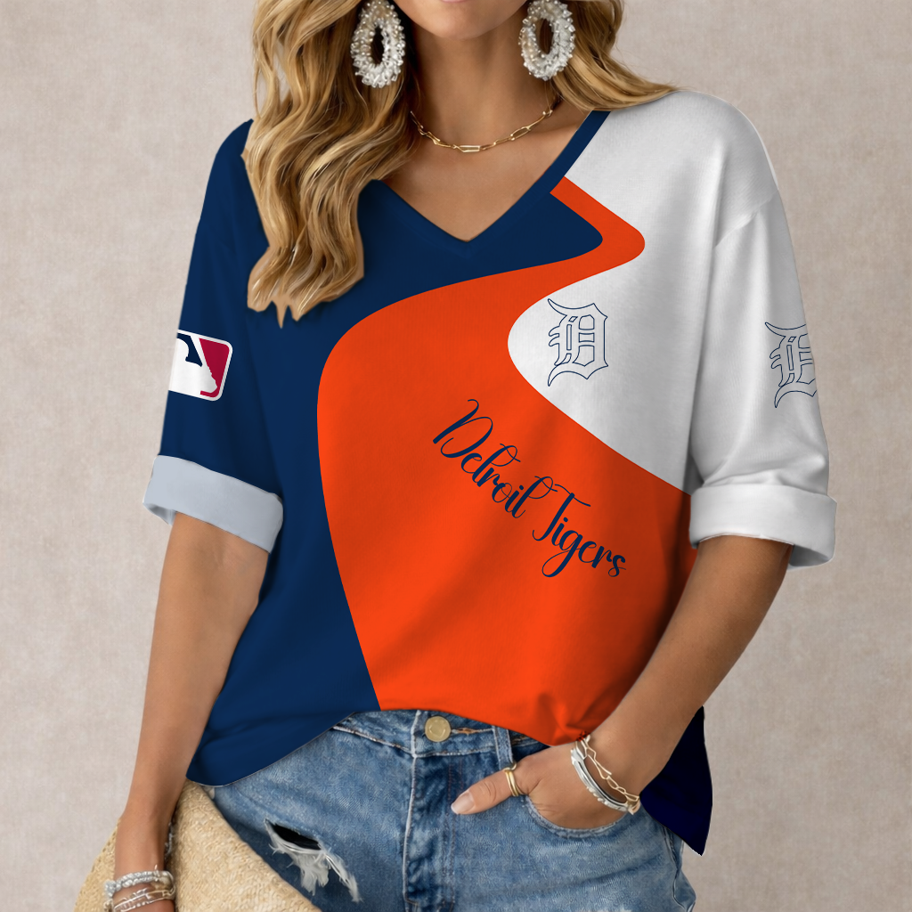 FINAL SALE - NEW CUSTOMIZED MLB16 DTS DETROIT TIGERS WOMEN'S  V-NECK LONG SLEEVE SHIRT