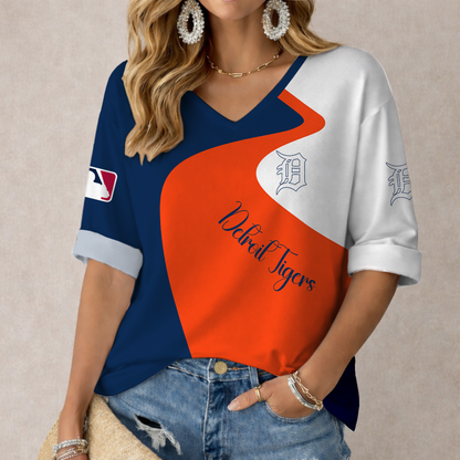 FINAL SALE - NEW CUSTOMIZED MLB16 DTS DETROIT TIGERS WOMEN'S  V-NECK LONG SLEEVE SHIRT
