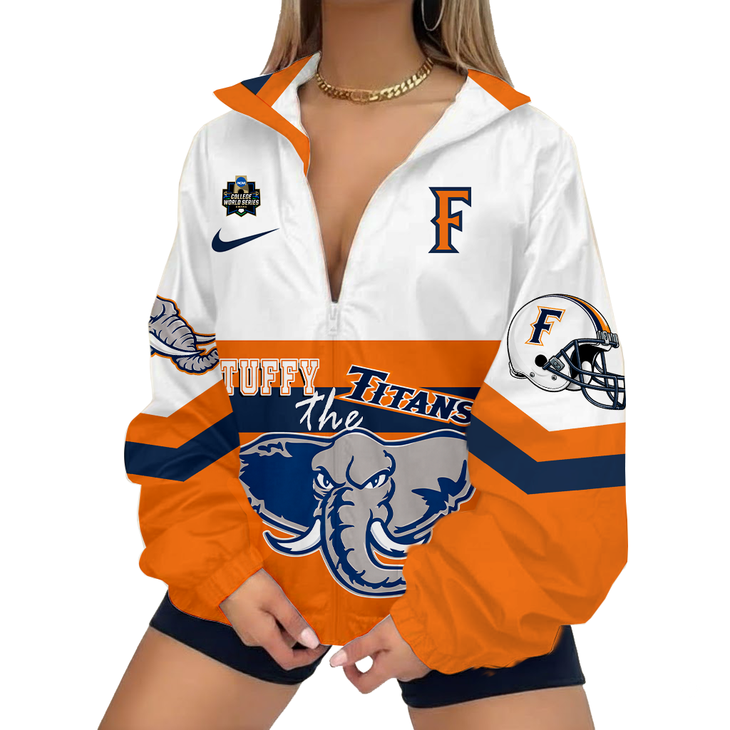LIMITED EDITION - NEW CUSTOMIZED NCAA COLLEGE WORLD SERIES 16 CAL STATE FULLERTON TITANS V-NECK ZIPPER SWEATSHIRT JACKET
