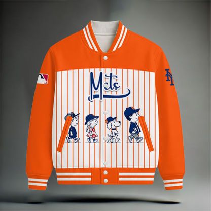 HOT DEAL - NEW CUSTOMIZED MLB17 NYM NEW YORK METS SNOOPY STYLE SATIN VARSITY & BASEBALL JACKET