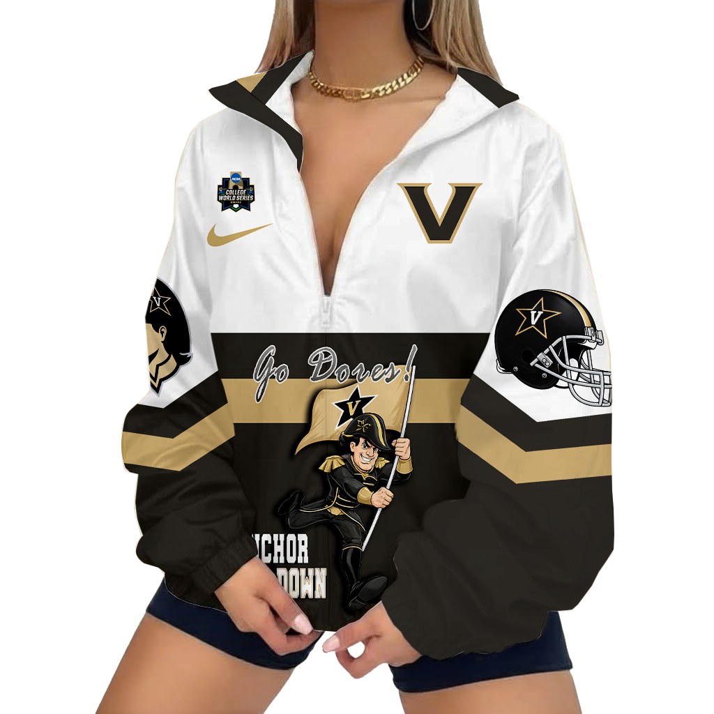 LIMITED EDITION - NEW CUSTOMIZED NCAA COLLEGE WORLD SERIES 17 VANDERBILT COMMODORES V-NECK ZIPPER SWEATSHIRT JACKET