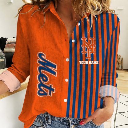 SPECIAL EDITION - NEW CUSTOMIZED MLB17 NYM NEW YORK METS WOMEN CASUAL SHIRT