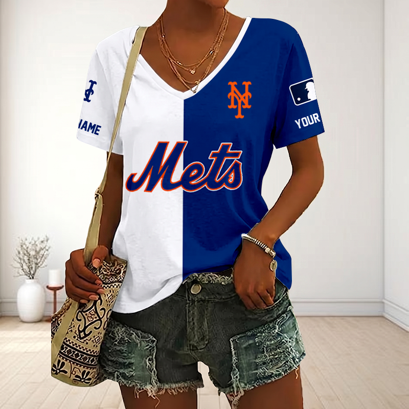 VIRAL EDITION - NEW CUSTOMIZED MLB17 NYM NEW YORK METS V-NECK FEMALE SHIRT